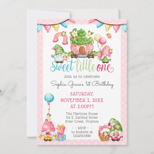 Invitation Fraise Gnome Garden Little One 1er anniversaire (Devant)