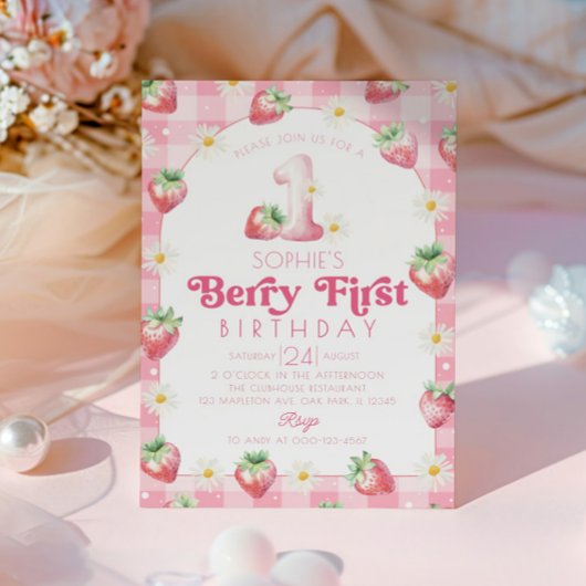 Invitation Fraise marguerite 1er anniversaire Berry Premier a