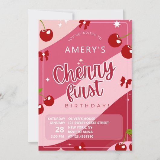 Invitation Fraise mignonne 1er anniversaire Berry First Girl (Devant)