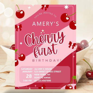Invitation Fraise mignonne 1er anniversaire Berry First Girl