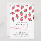 Invitation Fraise mignonne Fille Berry Première fête d'annive (Devant)