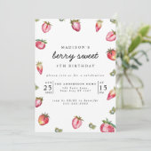 Invitation Fraise mignonne Fille d'anniversaire Berry Sweet (Debout devant)