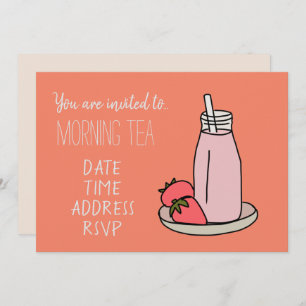 Invitation Fraise Milkshake rose rétro Thé du matin