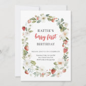 Invitation Fraise modifiable 1er anniversaire de fête Invitat (Devant)