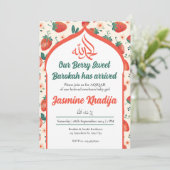 Invitation Fraise musulmane bébé fille Aqiqah islamique (Debout devant)
