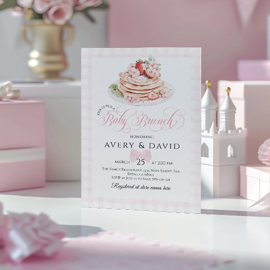 Invitation Fraise Pancake Baby Brunch Baby shower Fille