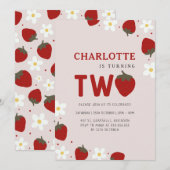 Invitation Fraise pâteuse gris clair 2e anniversaire d'été (Devant / Derrière)