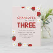 Invitation Fraise pâteuse gris clair 3e anniversaire d'été (Debout devant)