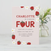 Invitation Fraise pâteuse gris clair 4e anniversaire d'été (Debout devant)
