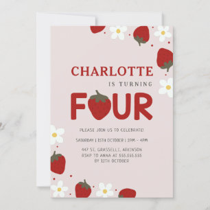 Invitation Fraise pâteuse gris clair 4e anniversaire d'été