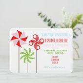 Invitation Fraise Pinwheel à thème Anniversaire - Bleu Retour (Debout devant)