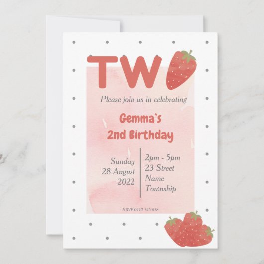 Invitation Fraise Polka Dot DEUX  (Devant)
