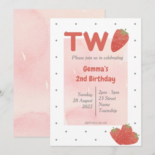 Invitation Fraise Polka Dot DEUX  (Devant / Derrière)