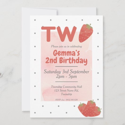 Invitation Fraise Polka Dot DEUX  2 (Devant)