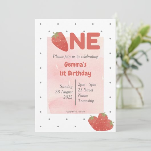 Invitation Fraise Polka Dot UN (Debout devant)