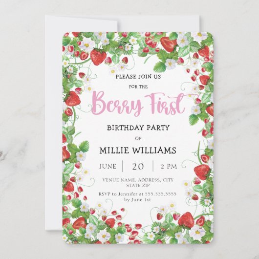Invitation Fraise Premier anniversaire (Devant)