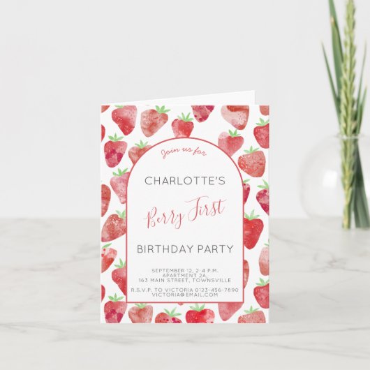 Invitation Fraise Premier anniversaire (Devant)