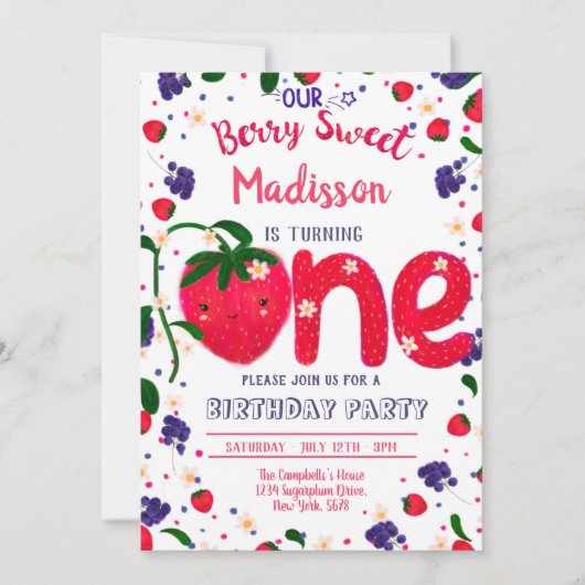 Invitation Fraise PREMIER anniversaire (Devant)
