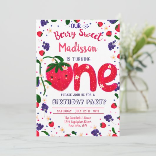 Invitation Fraise PREMIER anniversaire (Debout devant)