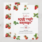 Invitation Fraise | Premier Anniversaire 1er Anniversaire (Devant / Derrière)