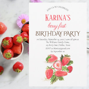 Invitation Fraise Premier anniversaire Fête Berry 1er