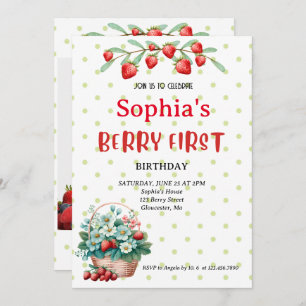 Invitation Fraise Premier anniversaire fête Berry 1ère photo 