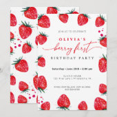 Invitation Fraise Premier anniversaire Printemps Été (Devant / Derrière)