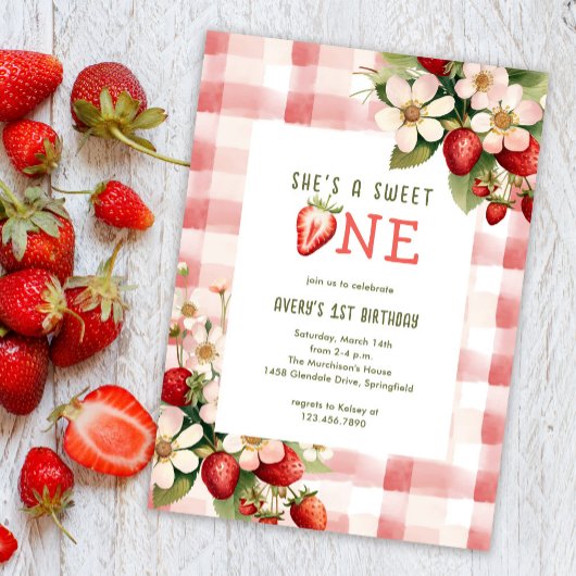 Invitation Fraise première fête d'anniversaire Berry