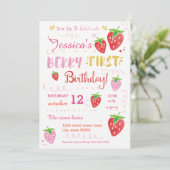 Invitation Fraise première fête d'anniversaire Berry Aquarell (Debout devant)