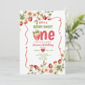 Invitation Fraise Red Sweet One Berry 1er Anniversaire (Debout devant)
