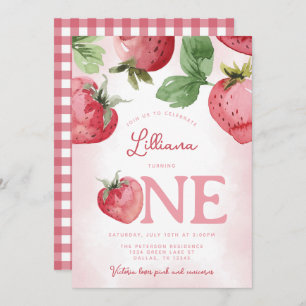 Invitation Fraise rose 1er anniversaire