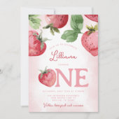 Invitation Fraise rose 1er anniversaire (Devant)