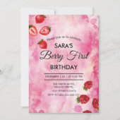 Invitation Fraise rose 1er anniversaire BabyGirl (Devant)