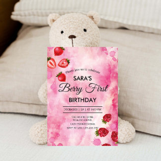 Invitation Fraise rose 1er anniversaire BabyGirl