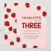 Invitation Fraise rose 3e anniversaire d'été (Devant / Derrière)