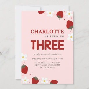 Invitation Fraise rose 3e anniversaire d'été