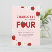 Invitation Fraise rose 4e anniversaire d'été (Debout devant)
