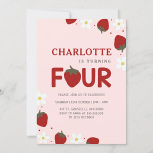 Invitation Fraise rose 4e anniversaire d'été