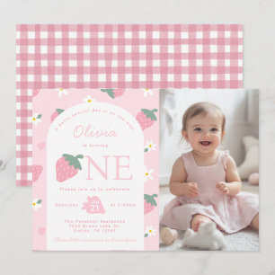 Invitation Fraise rose Anniversaire de la fête Photo Invitati