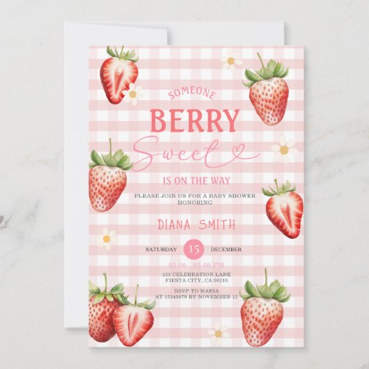 Invitation Fraise rose Baby shower sucré (Devant)