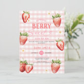 Invitation Fraise rose Baby shower sucré (Debout devant)