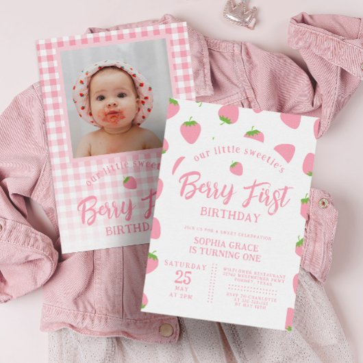Invitation Fraise rose Berry 1er anniversaire