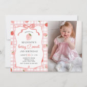 Invitation Fraise rose En vichy 2e fête d'anniversaire Photo (Devant)