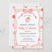 Invitation Fraise rose En vichy Baby shower fille (Devant)