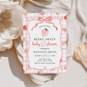 Invitation Fraise rose En vichy Baby shower fille