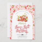 Invitation Fraise rose Fille Berry Premier anniversaire (Devant)