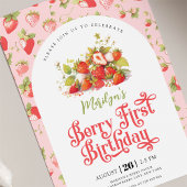 Invitation Fraise rose Fille Berry Premier anniversaire