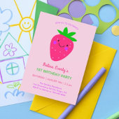 Invitation Fraise rose mignonne 1er anniversaire fête Baby Gi