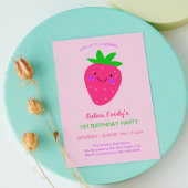 Invitation Fraise rose mignonne 1er anniversaire fête Baby Gi