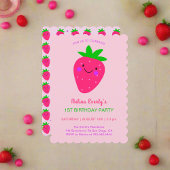Invitation Fraise rose mignonne 1er anniversaire fête Baby Gi